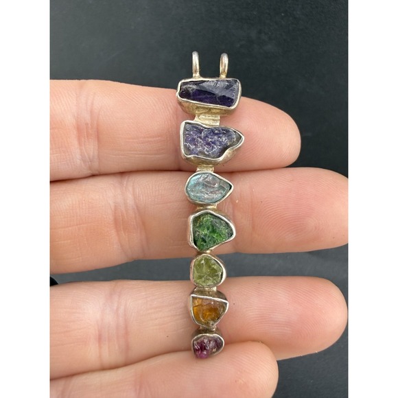 Estate Jewelry - Vintage Seven Chakra Stones Pendant Silver Tone